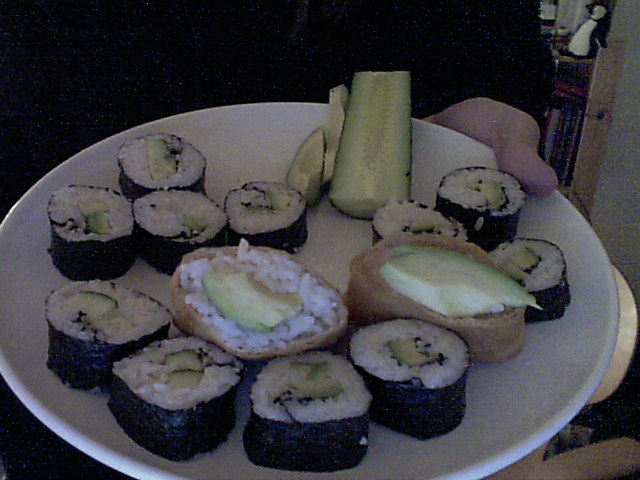 A plate of sushi.