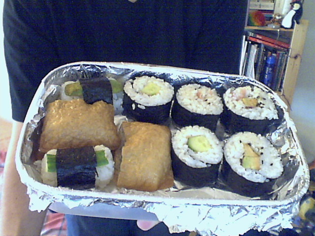A plate of sushi.