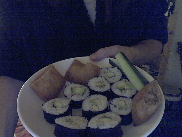 A plate of sushi.