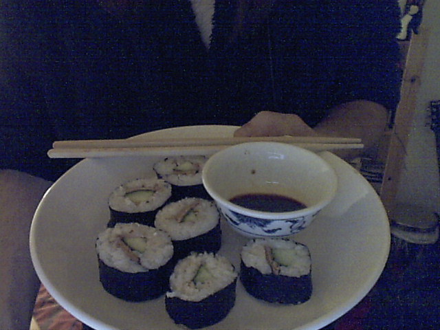 A plate of sushi.