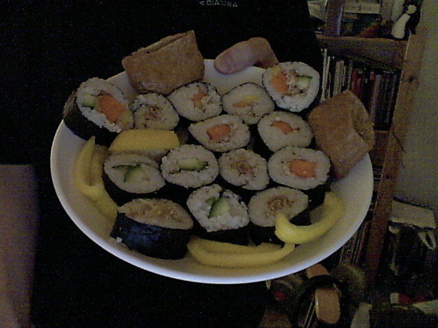 A plate of sushi.