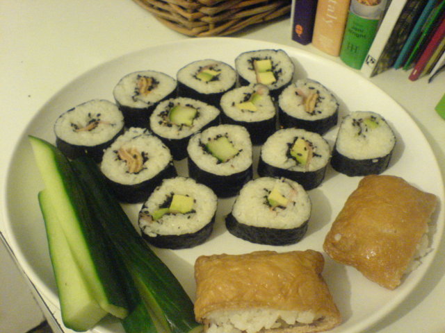 A plate of sushi.
