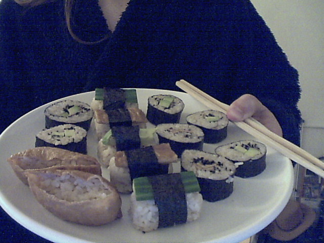 A plate of sushi.